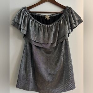 Michael Kors Metallic Silver Pleated Versatile Blouse 💃🪩